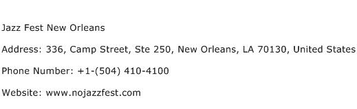 Jazz Fest New Orleans Address Contact Number