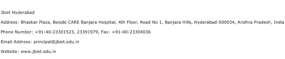 Jbiet Hyderabad Address Contact Number