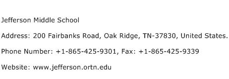 Jefferson Middle School Address Contact Number