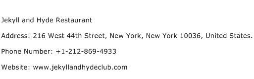 Jekyll and Hyde Restaurant Address Contact Number