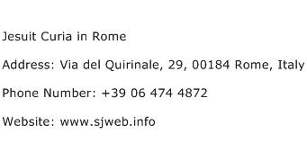 Jesuit Curia in Rome Address Contact Number