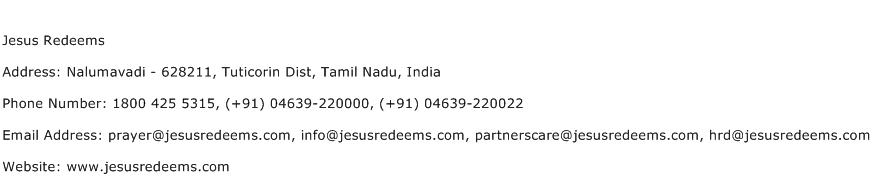 Jesus Redeems Address Contact Number