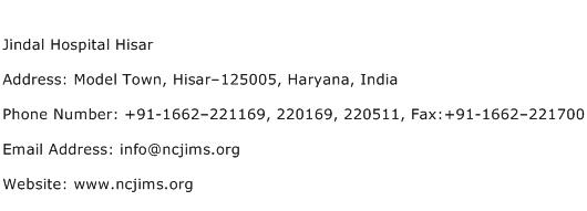 Jindal Hospital Hisar Address Contact Number