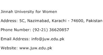 Jinnah University for Women Address Contact Number