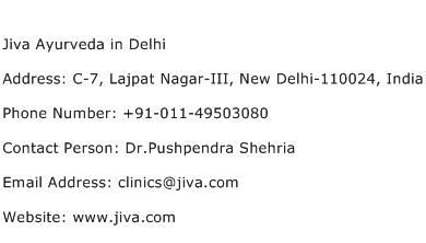 Jiva Ayurveda in Delhi Address Contact Number