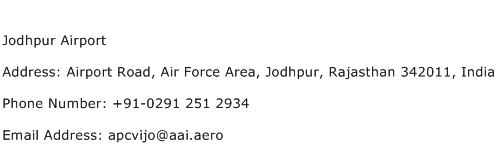 Jodhpur Airport Address Contact Number