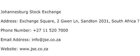 Johannesburg Stock Exchange Address Contact Number