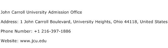John Carroll University Admission Office Address Contact Number