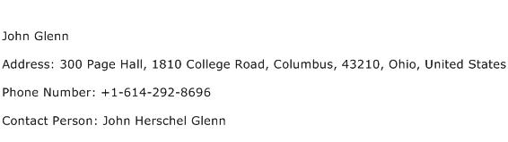 John Glenn Address Contact Number