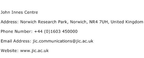 John Innes Centre Address Contact Number