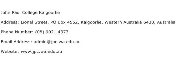 John Paul College Kalgoorlie Address Contact Number