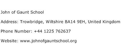 John of Gaunt School Address Contact Number