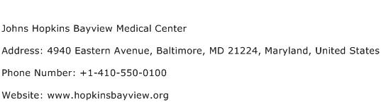Johns Hopkins Bayview Medical Center Address Contact Number