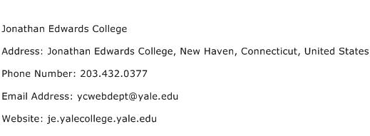 Jonathan Edwards College Address Contact Number