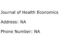 Journal of Health Economics Address Contact Number
