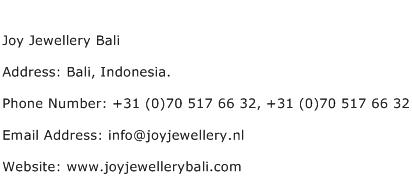 Joy Jewellery Bali Address Contact Number