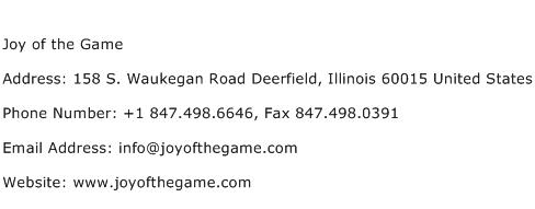 Joy of the Game Address Contact Number