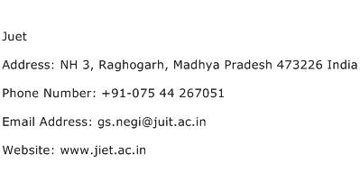 Juet Address Contact Number