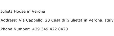 Juliets House in Verona Address Contact Number