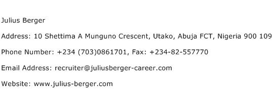 Julius Berger Address Contact Number
