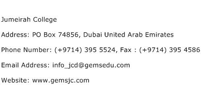 Jumeirah College Address Contact Number