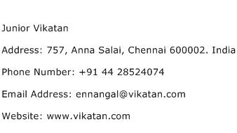 Junior Vikatan Address Contact Number