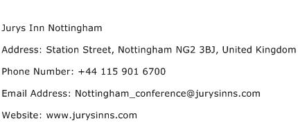 Jurys Inn Nottingham Address Contact Number