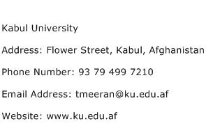 Kabul University Address Contact Number