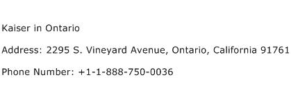 Kaiser in Ontario Address Contact Number