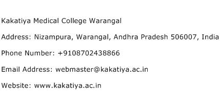 Kakatiya Medical College Warangal Address Contact Number