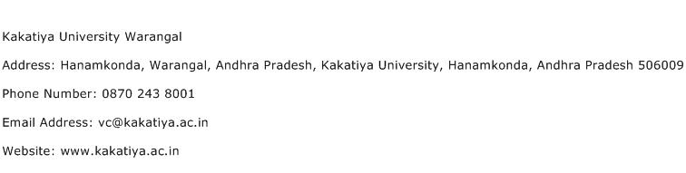 Kakatiya University Warangal Address Contact Number
