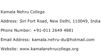 Kamala Nehru College Address Contact Number