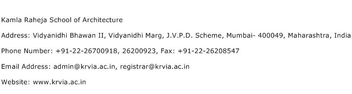 Kamla Raheja School of Architecture Address Contact Number