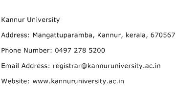 Kannur University Address Contact Number