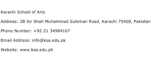 Karachi School of Arts Address Contact Number