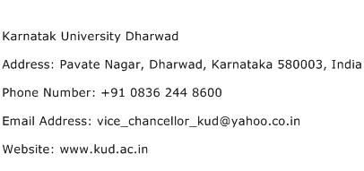 Karnatak University Dharwad Address Contact Number