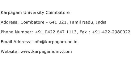 Karpagam University Coimbatore Address Contact Number