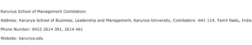 Karunya School of Management Coimbatore Address Contact Number