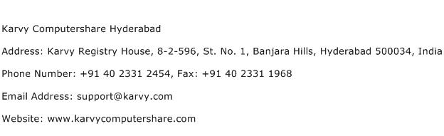 Karvy Computershare Hyderabad Address Contact Number