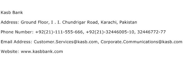 Kasb Bank Address Contact Number
