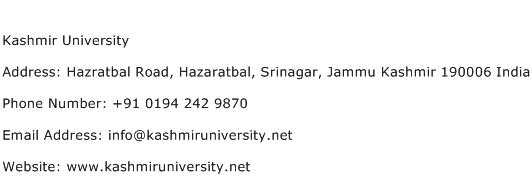 Kashmir University Address Contact Number