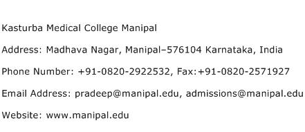 Kasturba Medical College Manipal Address Contact Number