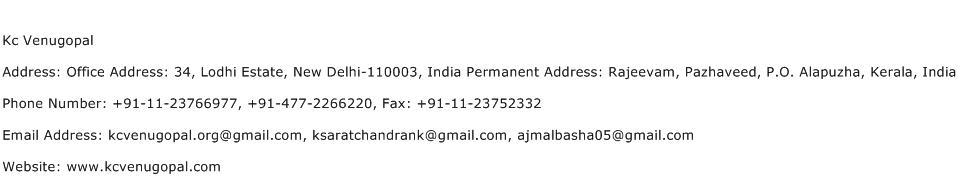 Kc Venugopal Address Contact Number