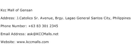 Kcc Mall of Gensan Address Contact Number