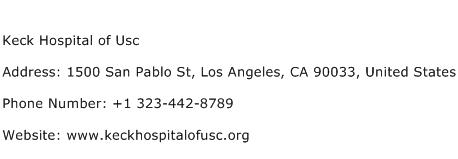Keck Hospital of Usc Address Contact Number