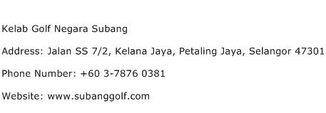 Kelab Golf Negara Subang Address Contact Number