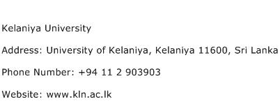 Kelaniya University Address Contact Number