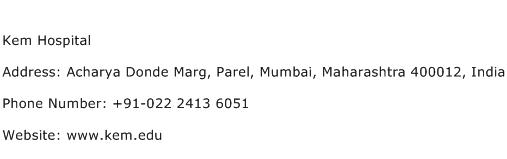 Kem Hospital Address Contact Number