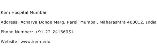 Kem Hospital Mumbai Address Contact Number
