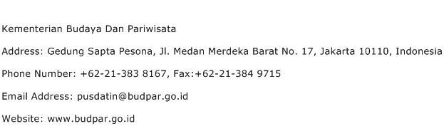 Kementerian Budaya Dan Pariwisata Address Contact Number
